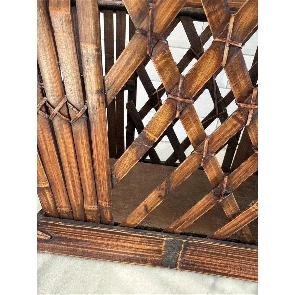 Vintage Bamboo Magazine Rack Boho Coastal Lattice Storage Basket ES005
